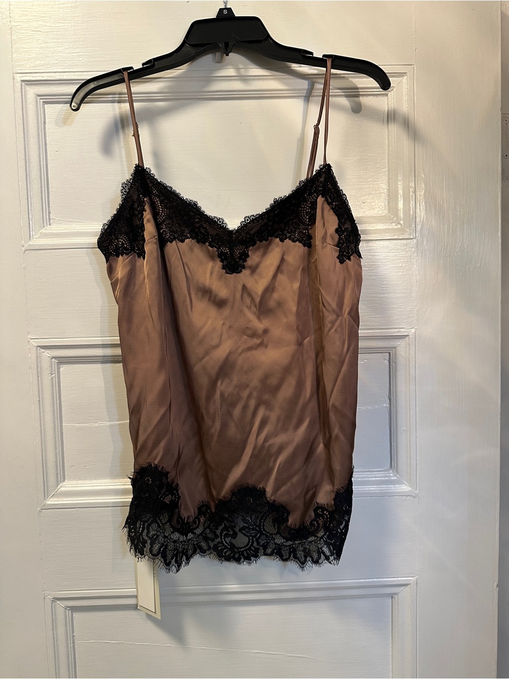 Abercrombie & Fitch Brown Satin Cami Slip with Black Lace Trim